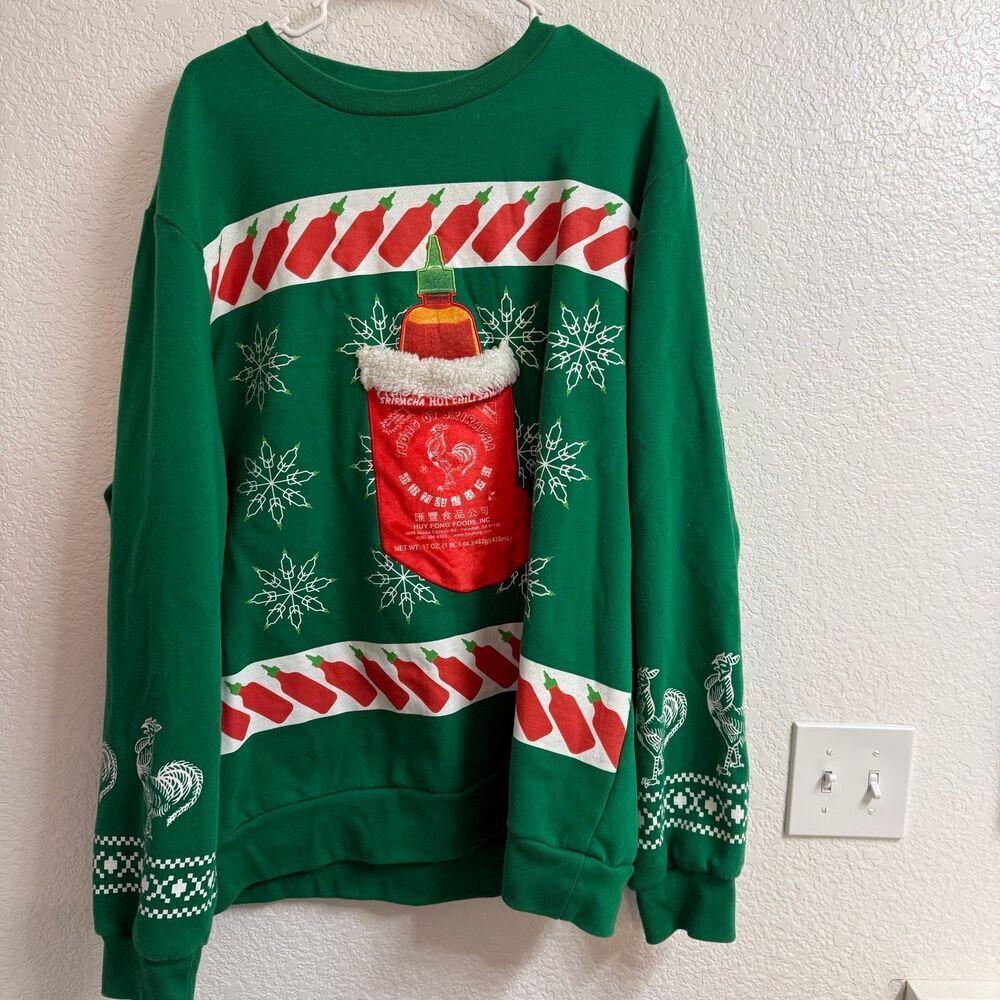 Sriracha Hot Sauce Ugly Christmas Sweater Sweatshirt Size XXL